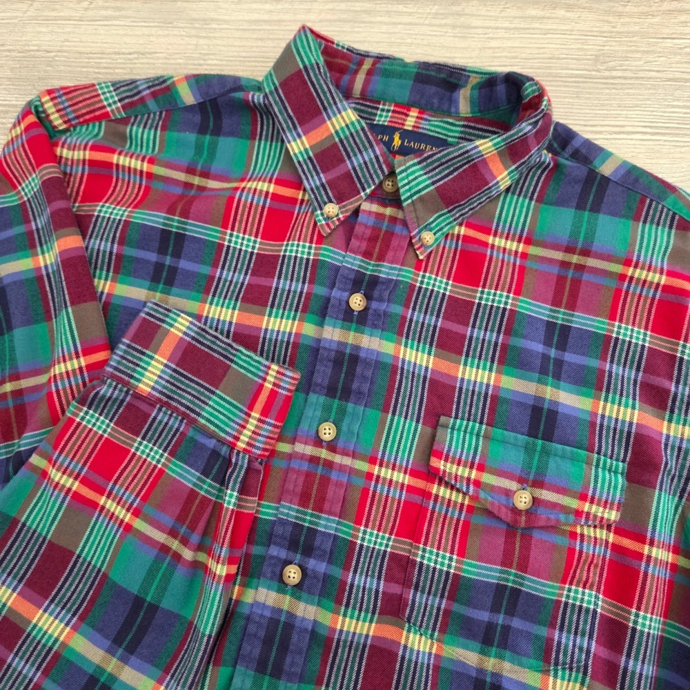 Ralph Lauren Flannel Shirt Multicolor Plaid Button Down Mens XL